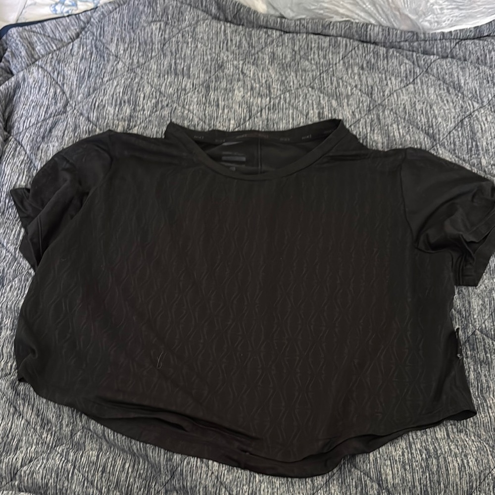Nike Black Ribbed Crop T-Shirt with Mandarin Collar